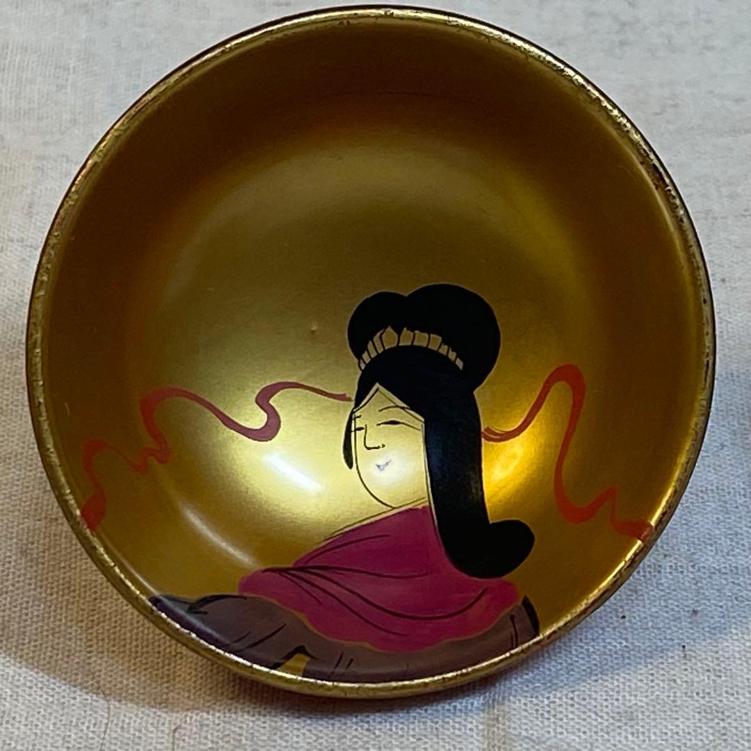 漆器　お猪口　盃　杯　酒器　七福神　金塗り　7客