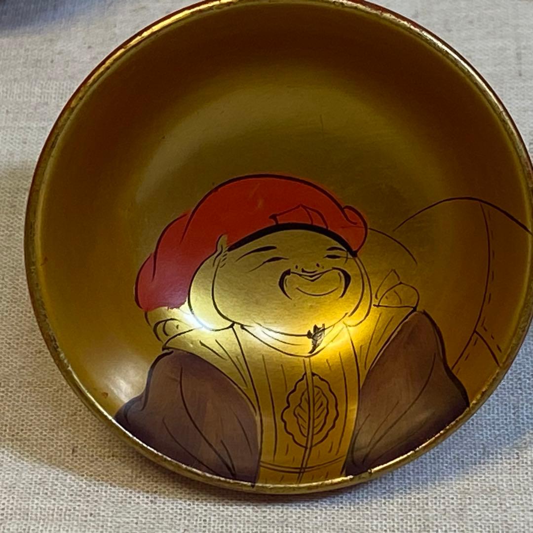 漆器　お猪口　盃　杯　酒器　七福神　金塗り　7客
