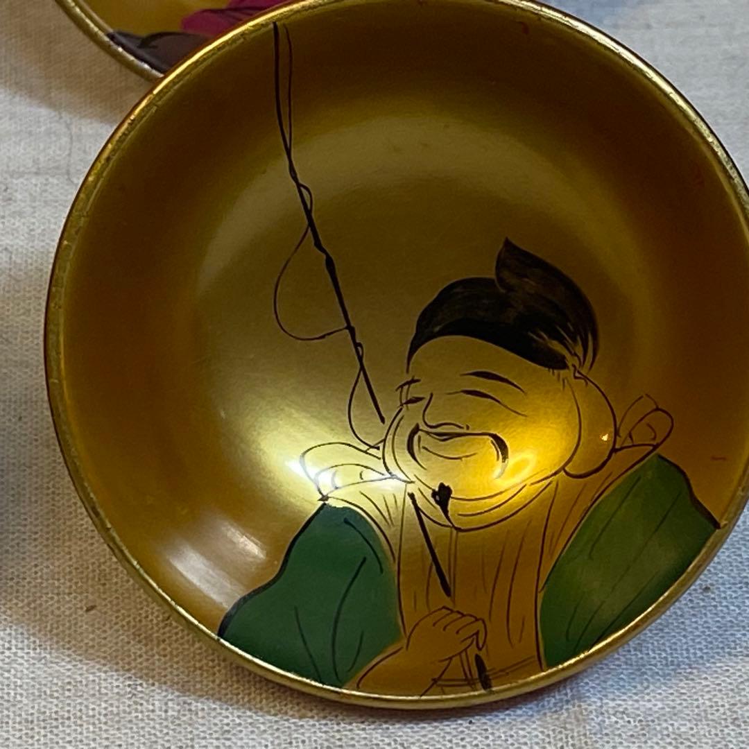 漆器　お猪口　盃　杯　酒器　七福神　金塗り　7客