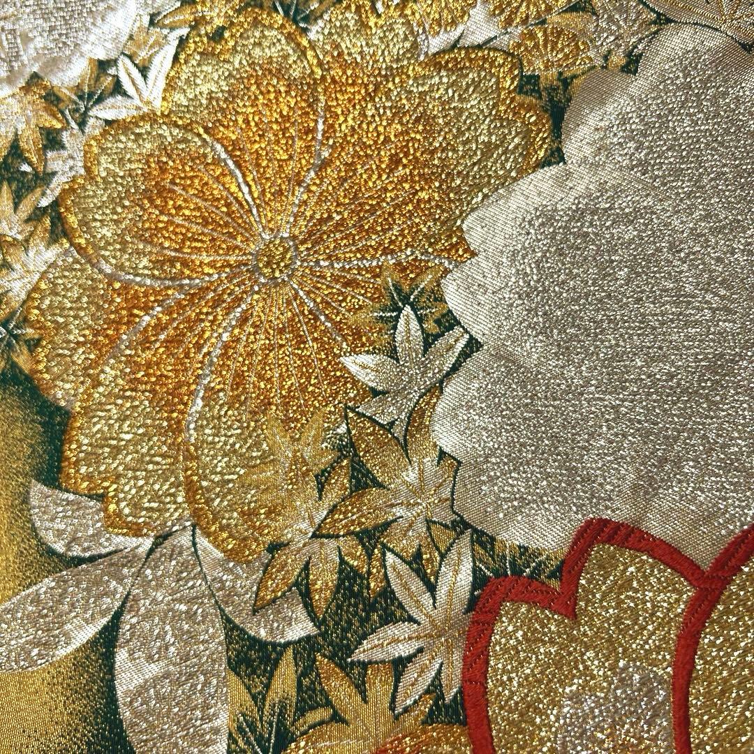 423 振袖フルセット 正絹 緑 グリーン 茶 金彩 駒刺繍 暈し染め