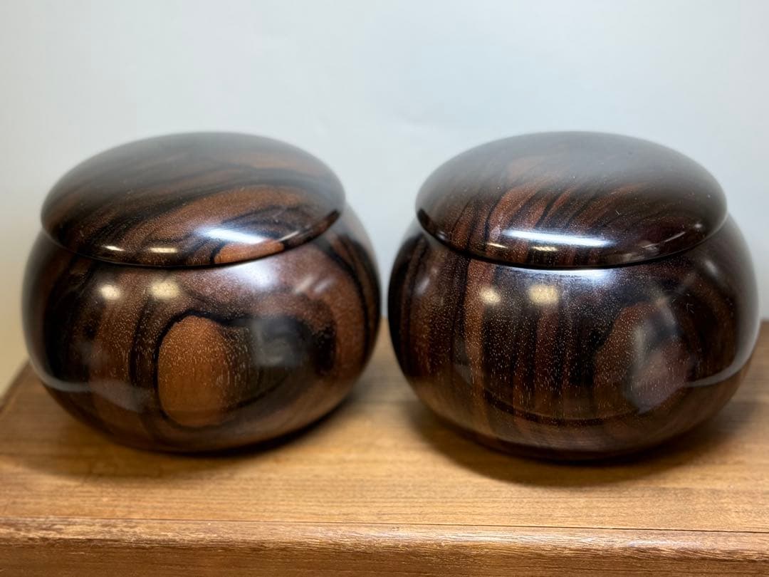 S28 最高級「碁石」蛤 那智黒石 縞黒檀箱 桐箱付 厚み11㎜