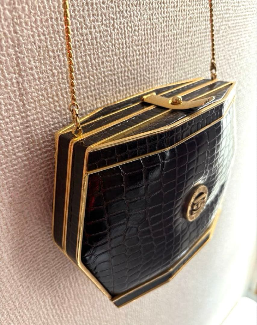 クロコダイル風ダークブラウンバッグ　パーティー