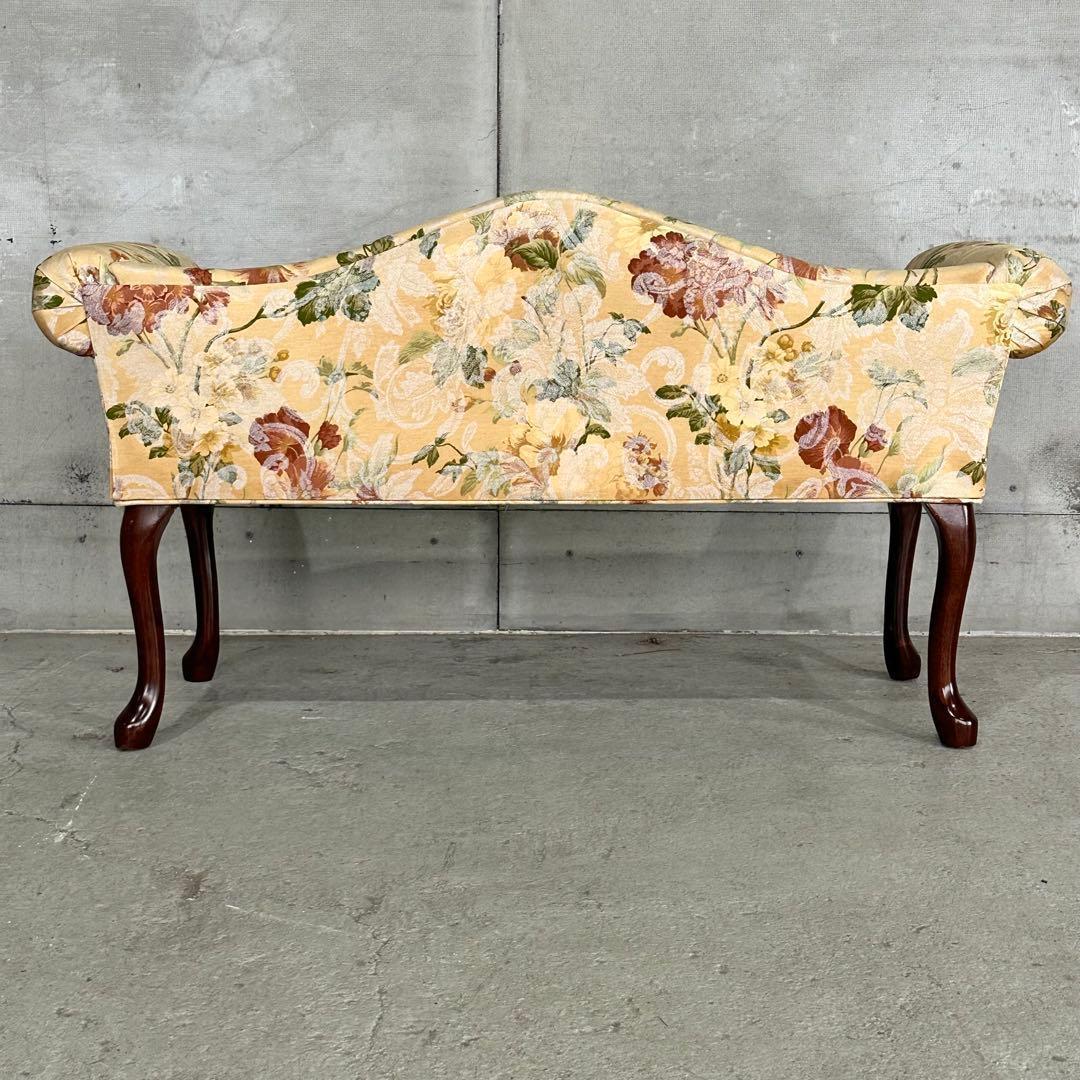 ✿英国クラシック調✿ 花柄カウチソファ｜猫脚 アーム付き｜アンティーク調 長椅子