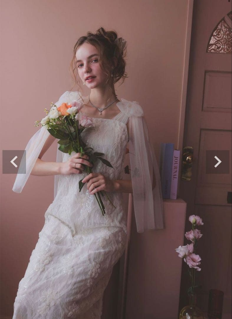 ドリードール リボン×スパンコールドレス エクリュ　ウェディング　オケージョン