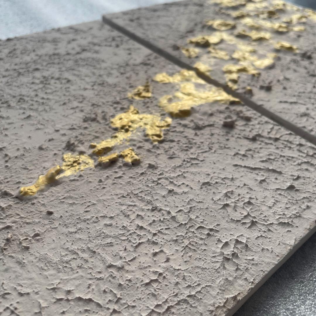 金とベージュの現代アート｜絵画　抽象画　テクスチャ―アート　北欧　壁掛け　パネル