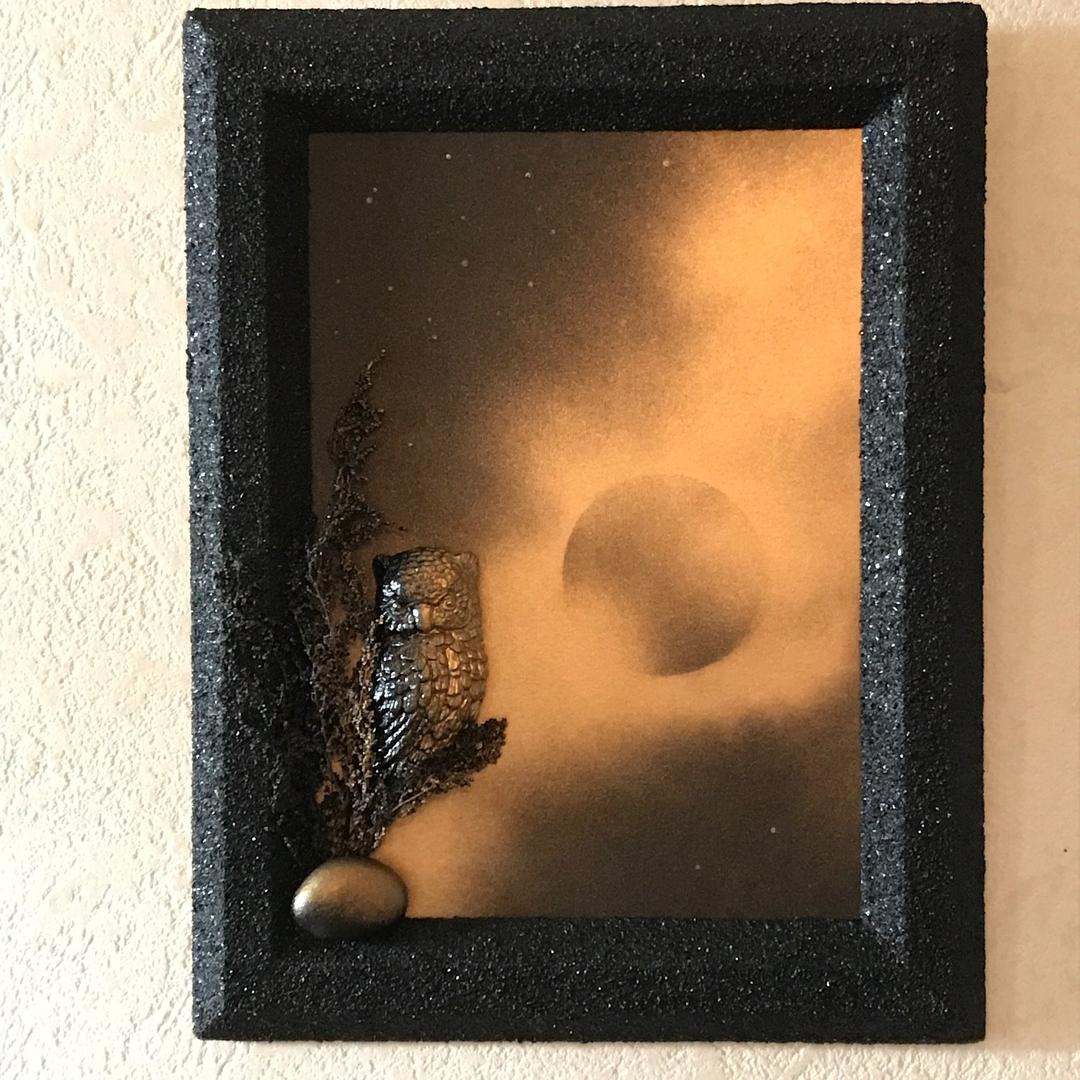 ニュージーランド　３Dモノクロマティックアート　“フクロウ”