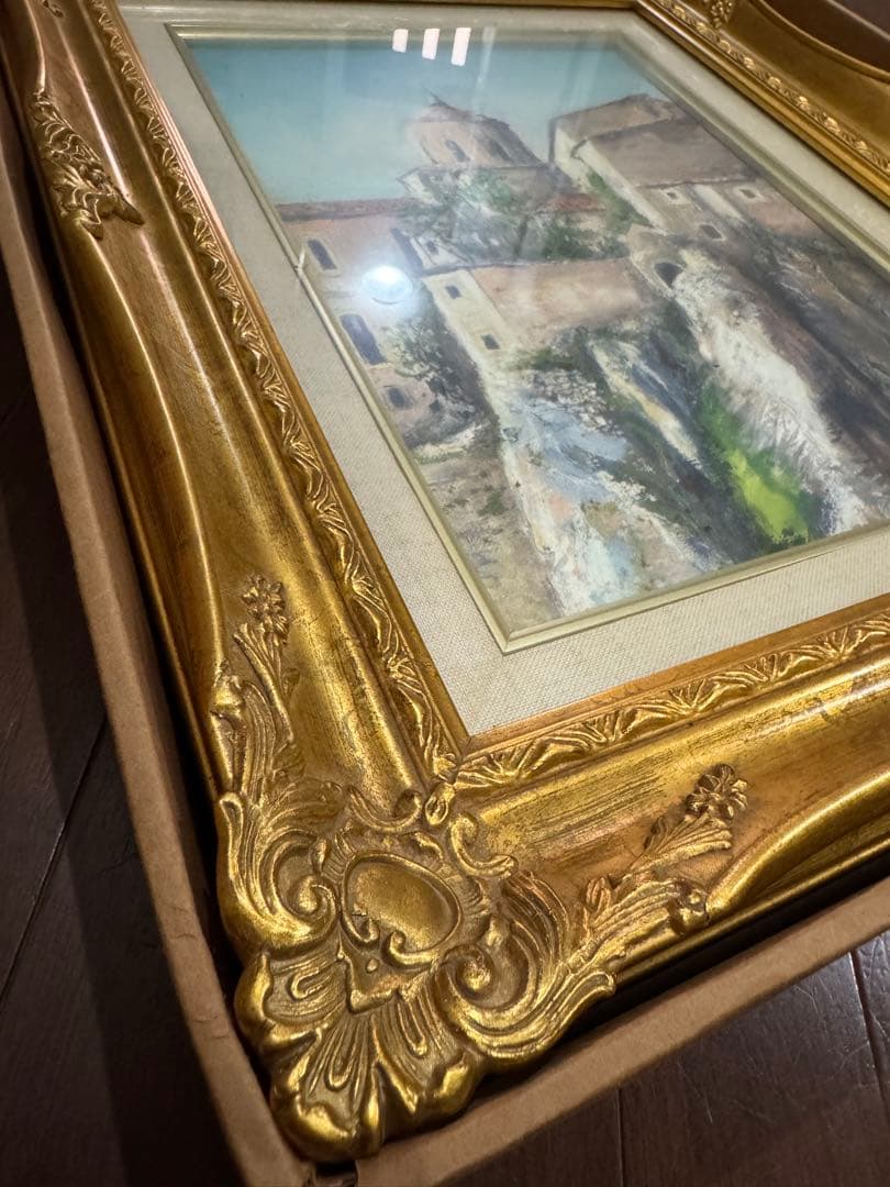 風景画 油彩画 装飾黄金フレーム付き！