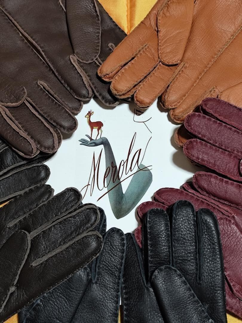 今季 メローラ ディアサドル＊コルク カシミア黒 革手袋 グローブ MEROLA