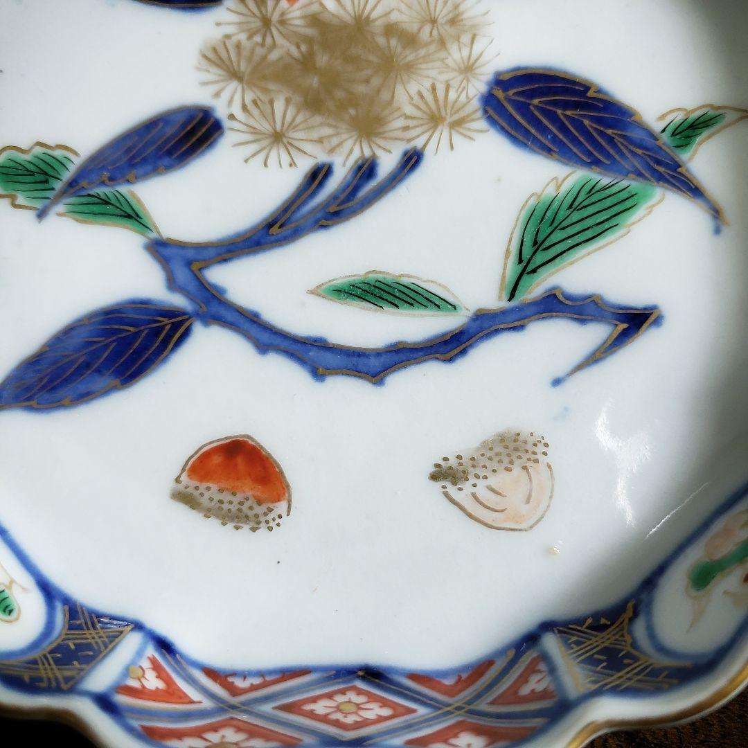 小皿　大聖寺伊万里　染錦　栗絵　明治　古伊万里　輪花