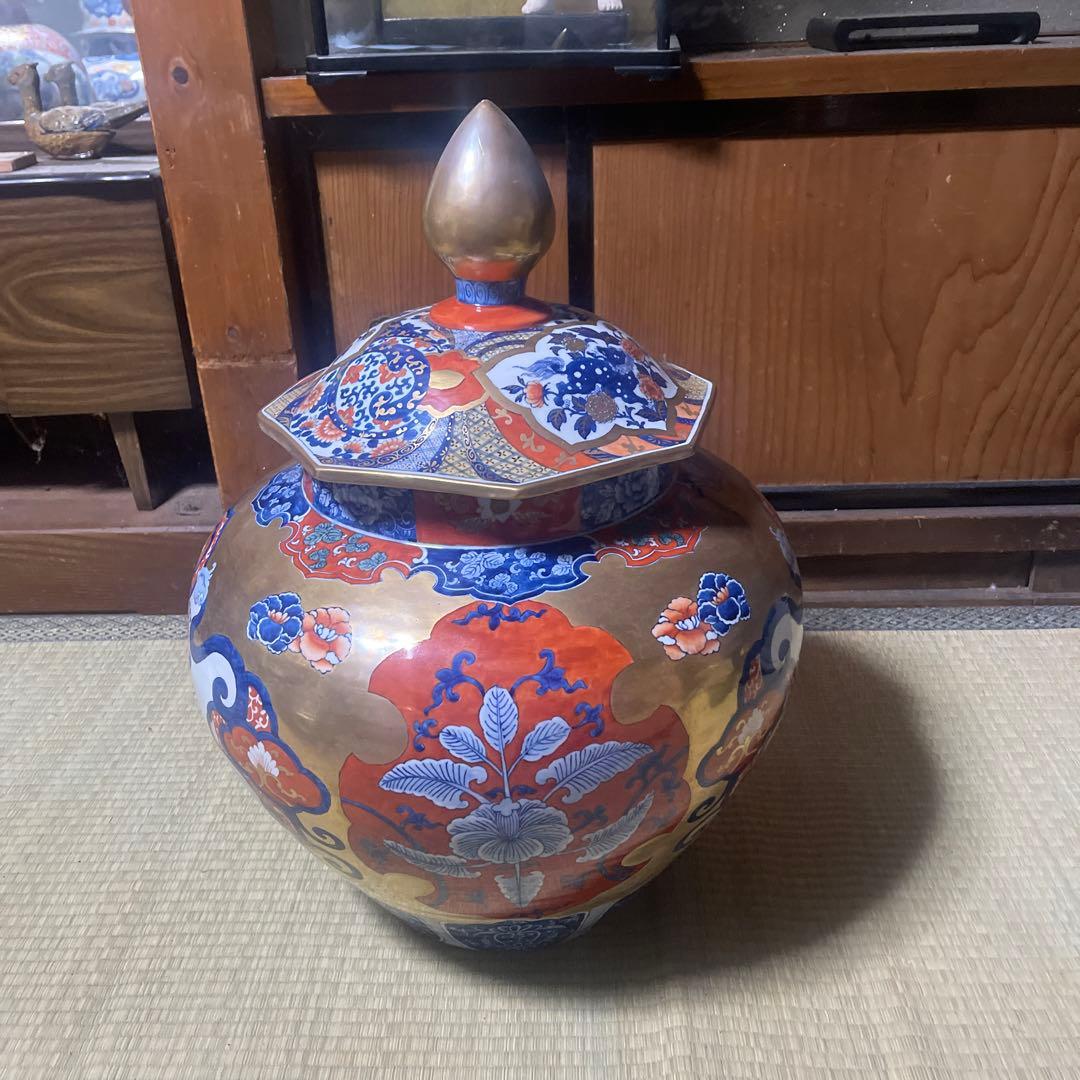 金色装飾の陶器の壺　大型　壺