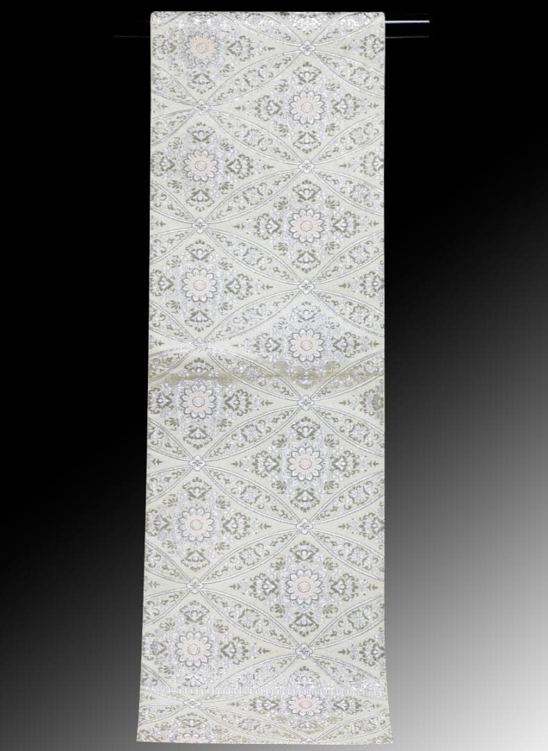 新入荷！！プレス加工済 正絹 礼装用袋帯 銀糸 六通織 変り七宝華文様 パーティ