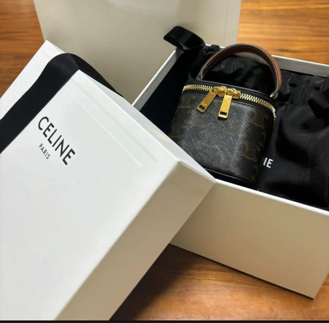 CELINE ミニバニティーケース トリオンフキャンバス＆カーフスキン