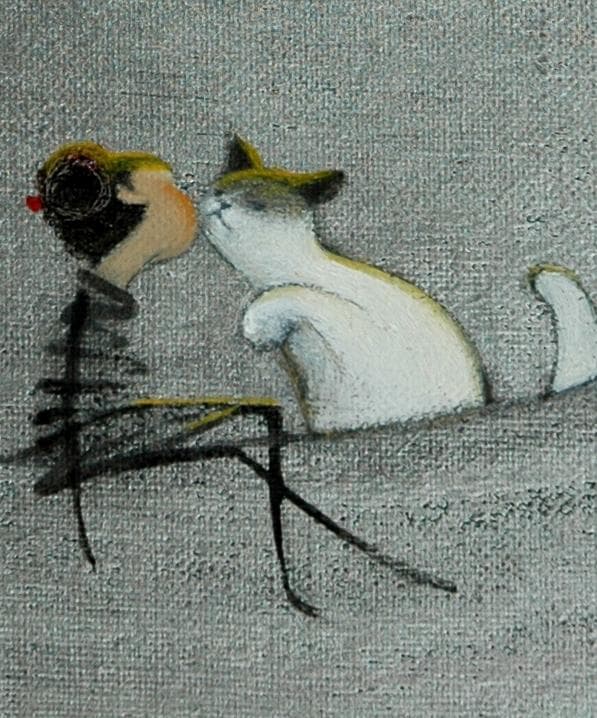 油絵 菅家令子 絵 絵画 インテリア F3-031019 祈り 可愛い子猫女の子