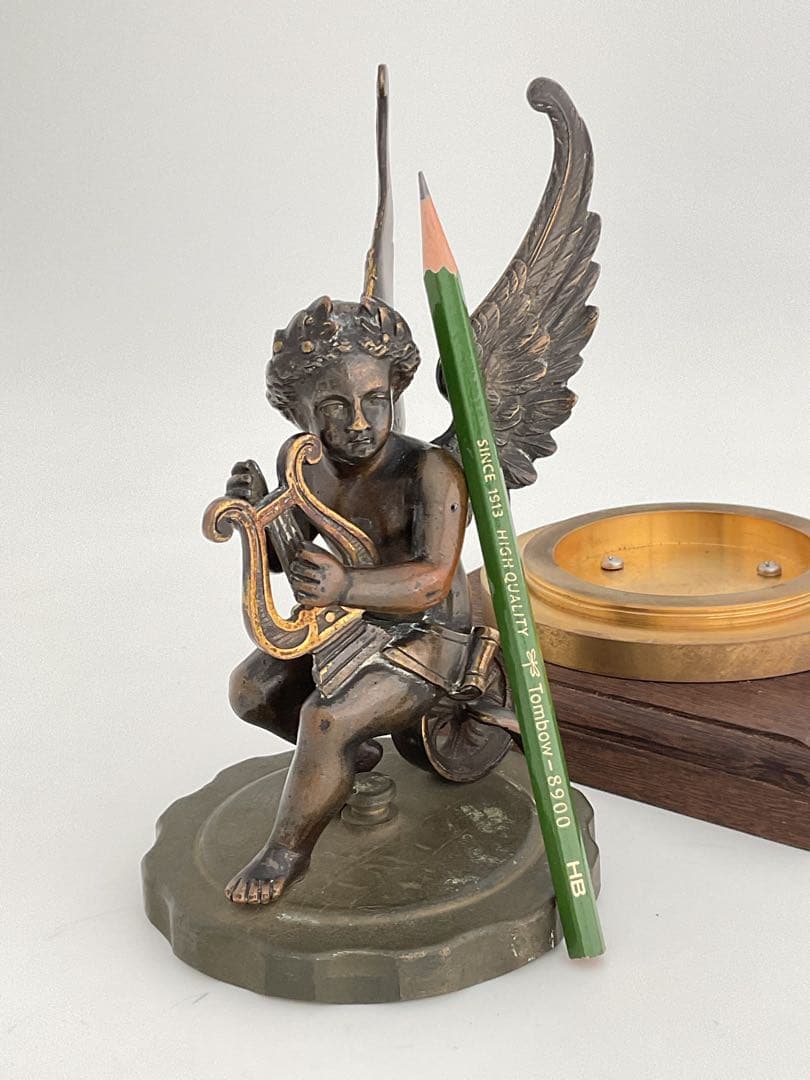 Winged Cherub琴弾天使1870sブロンズ彫刻FoundryMarks