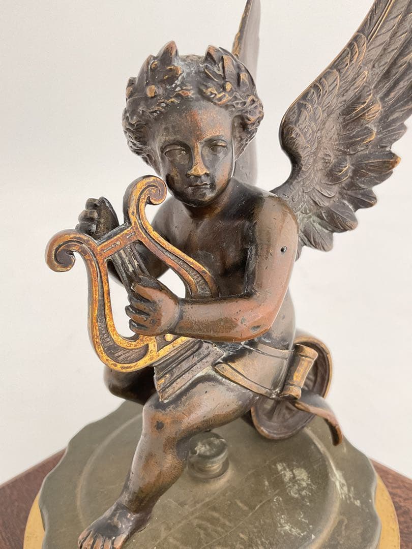 Winged Cherub琴弾天使1870sブロンズ彫刻FoundryMarks