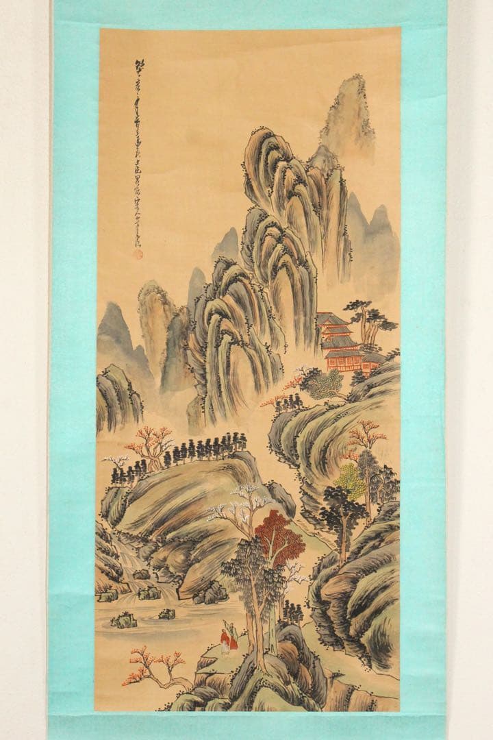 No5238 掛軸　倉山画院　山水図　絹本着色　唐物　中国画　古美術　送料無料
