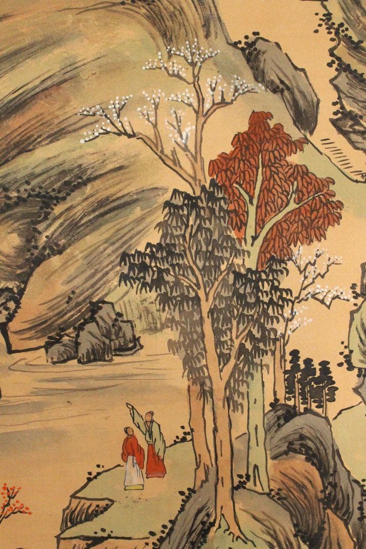 No5238 掛軸　倉山画院　山水図　絹本着色　唐物　中国画　古美術　送料無料