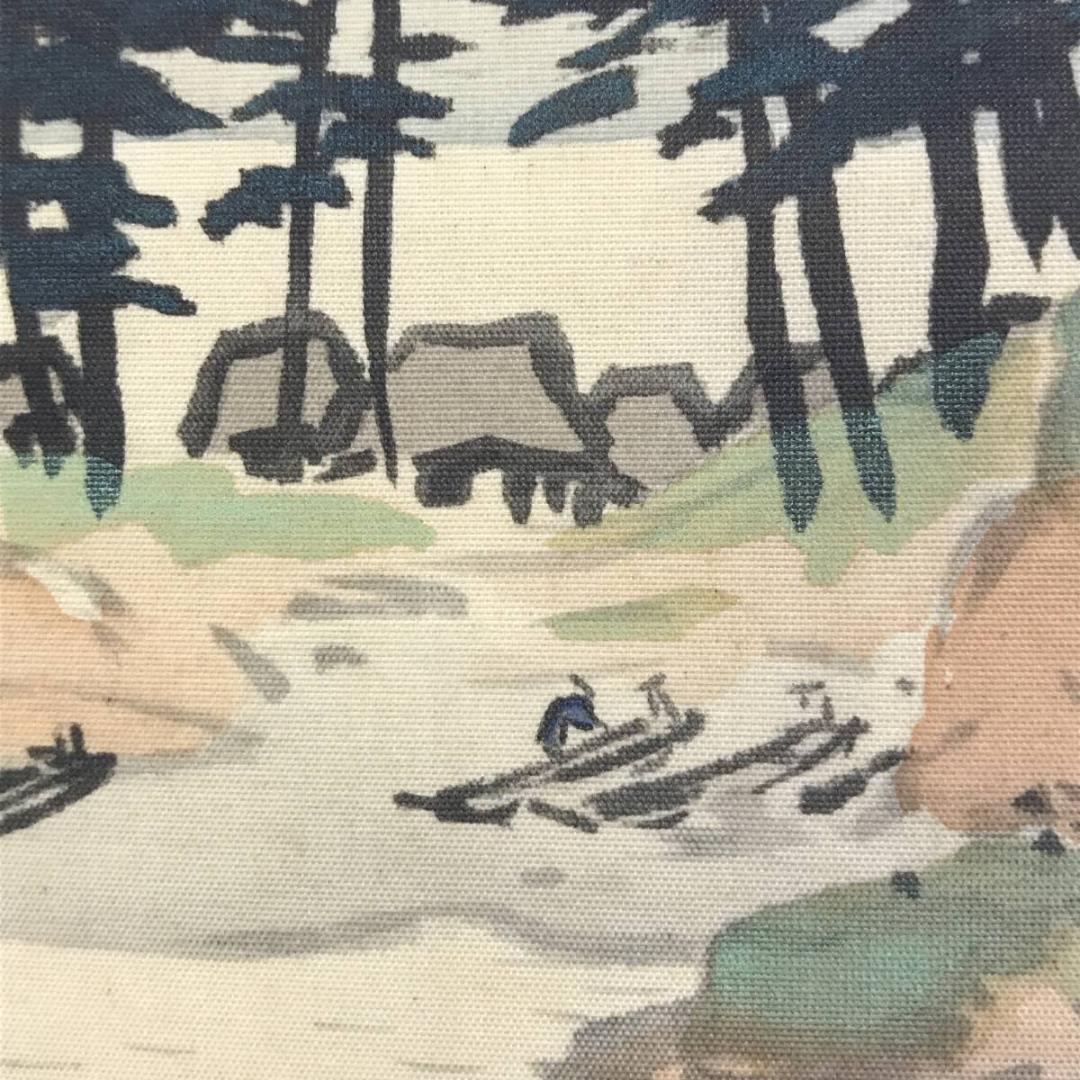 【複製】川合玉堂/漁村風景図/工芸品/山水図/横物/掛軸/名家伝来/AD-714