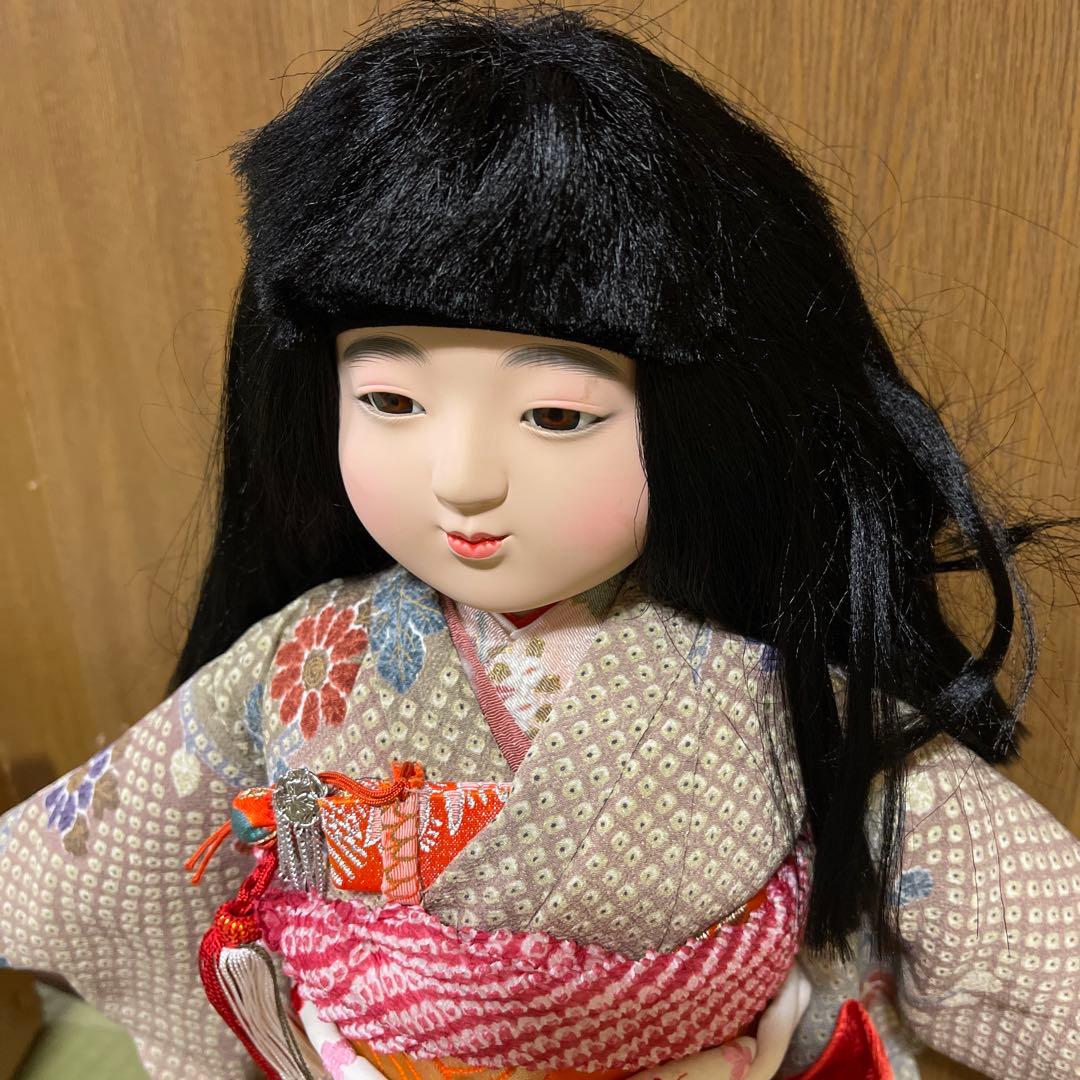 ほぼ新品⭐︎未使用　市松人形 女の子　節句　多色花柄着物 黒髪　日本　伝統工芸品