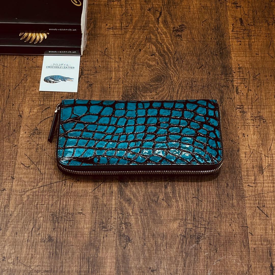 実物撮影 一枚革 クロコダイル メンズ長財布 ラウンドファスナー 新品 未使用