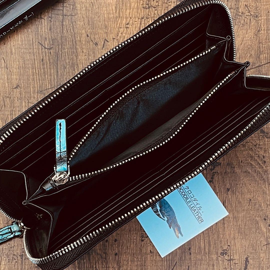 実物撮影 一枚革 クロコダイル メンズ長財布 ラウンドファスナー 新品 未使用