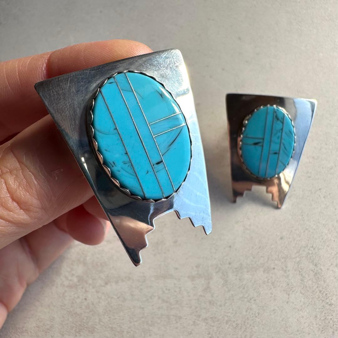 ヴィンテージ！Silver Inlaid Howlite Studs ピアス