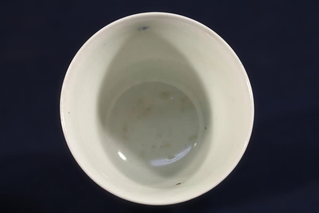 503　古伊万里染付江戸期帆掛和舟図猪口　無傷美品　江戸中期