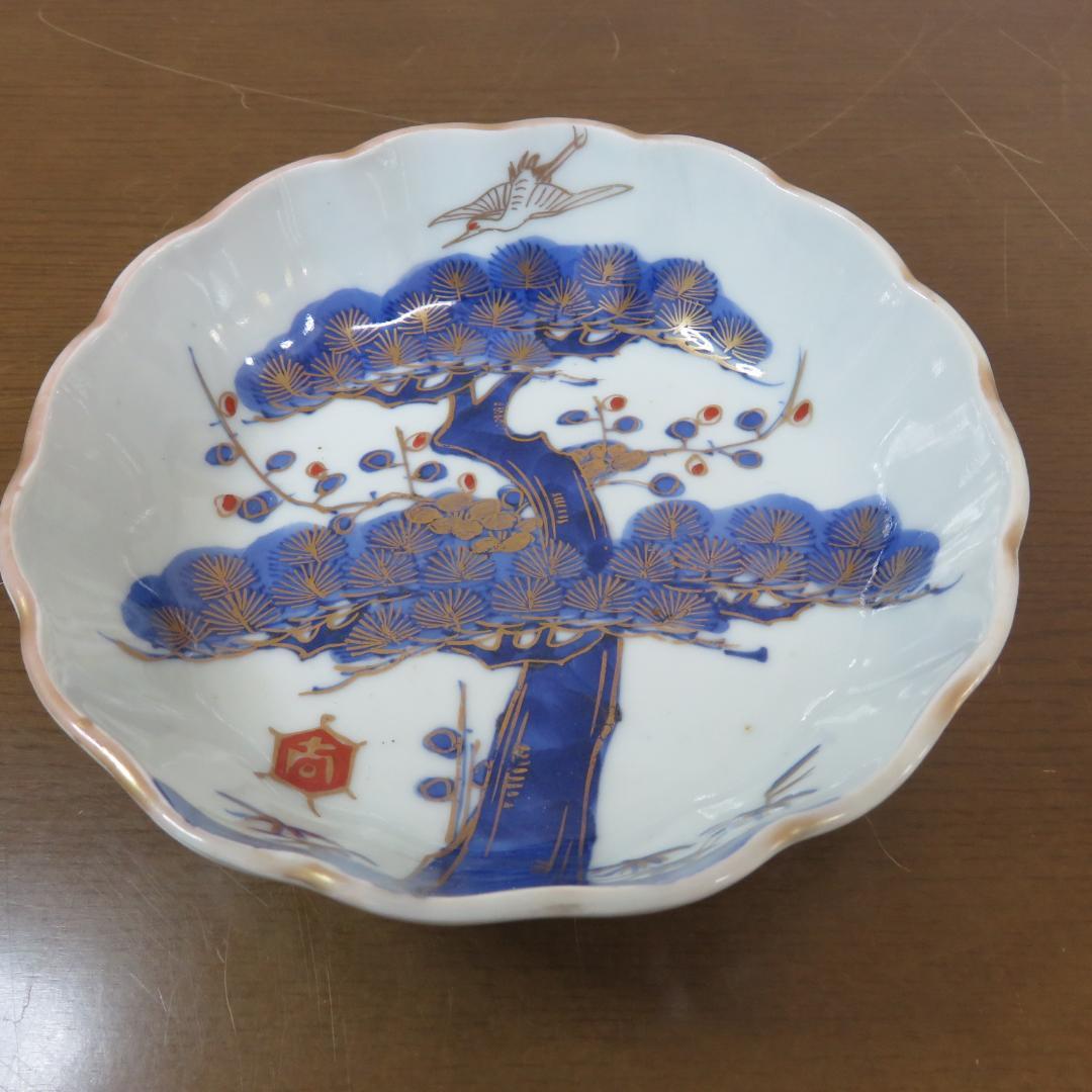 なます皿 5枚 金彩 松竹梅 色絵付 鶴亀