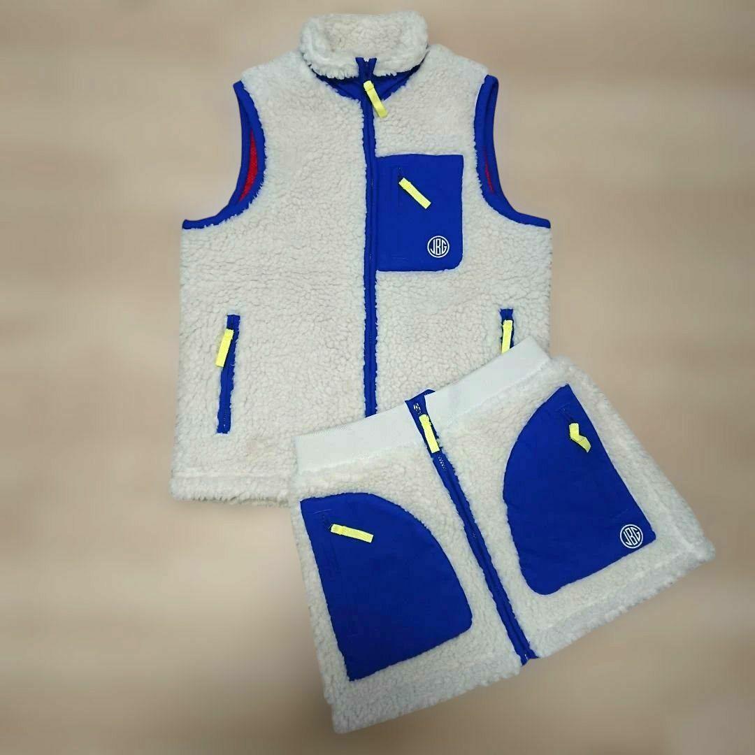 良品 ジャックバニー ゴルフ セットアップ ボア ベスト スカート 白 青