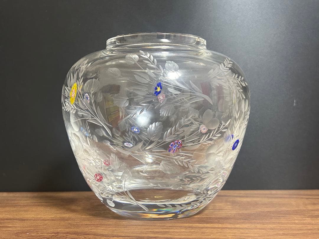 サンルイ 高級シリーズ ボッティチェリ ミルフィオリ グラヴィールカット 花瓶