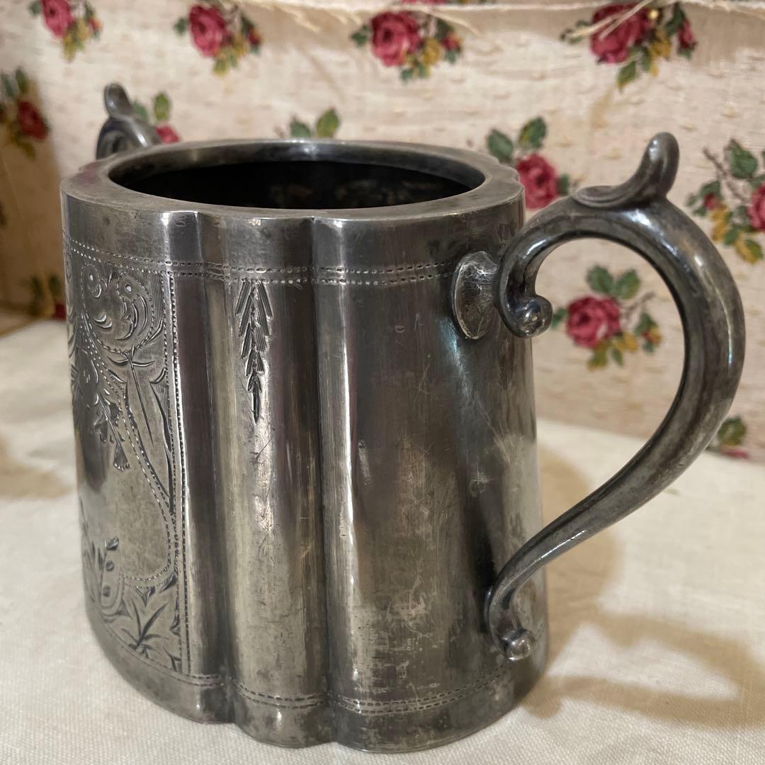570シルバープレート花彫のミルクとシュガー、イギリス買い付け2セット