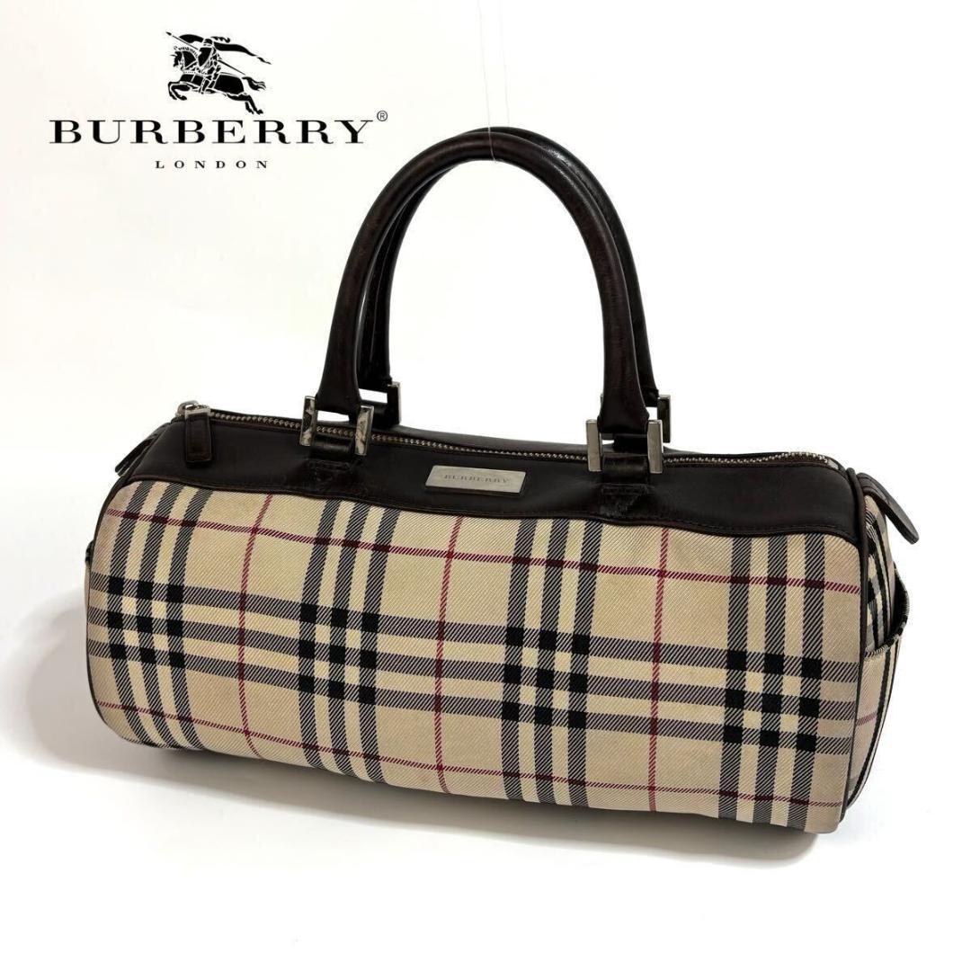 【美品】BURBERRY レザー ミニボストンバッグ ノバチェック シルバー金具