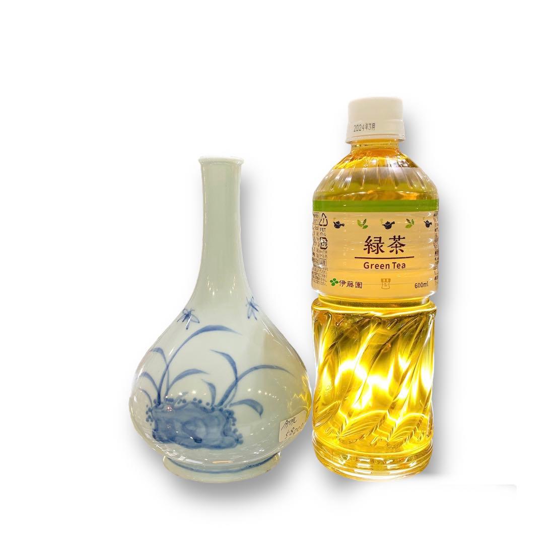 李朝 染付 染め付け 花瓶 一輪挿し トンボ 蜻蛉 朝鮮 骨董 美術 岩 草