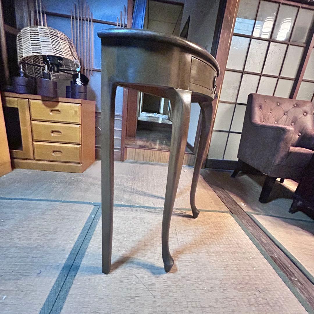 半月 コンソールテーブル 木製 アンティーク調 サイドテーブル 引き出し付き