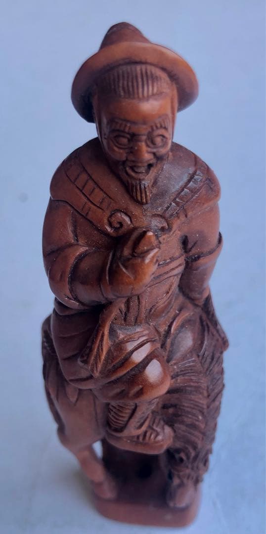 根付アンティークオブジェインテリア柘植材ねつけ騎馬戦士