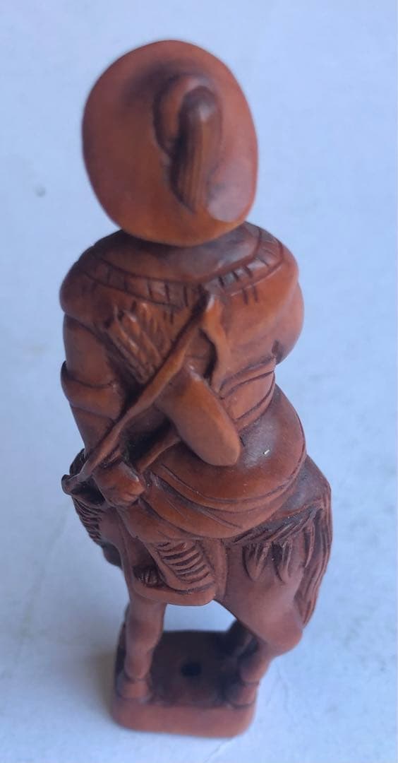 根付アンティークオブジェインテリア柘植材ねつけ騎馬戦士