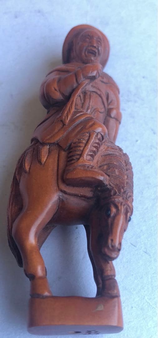 根付アンティークオブジェインテリア柘植材ねつけ騎馬戦士