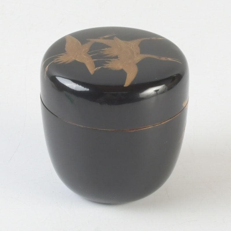 茶道具　黒漆　鳥蒔絵　棗　銘「千歳」　裏千家十一代玄々斎極め箱　V　9787