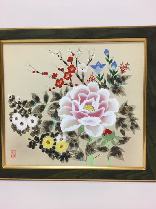 手がき 肉筆画日本画34センチ×30センチ篠崎優作四季の花