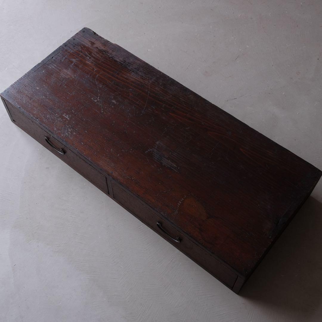 杉材 ２杯抽斗付き展示台　花台 置床 小引き出し ローボード 古家具 古道具