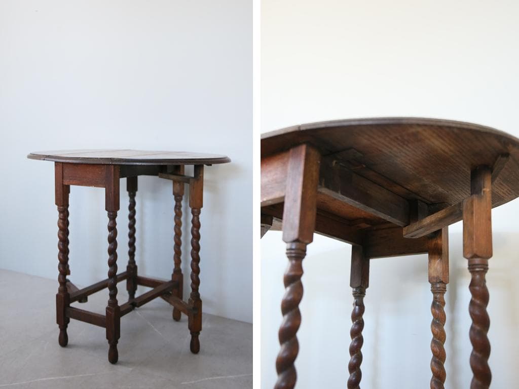 英国アンティーク木製ゲートレッグテーブル/ダイニング机バタフライ(91-120)