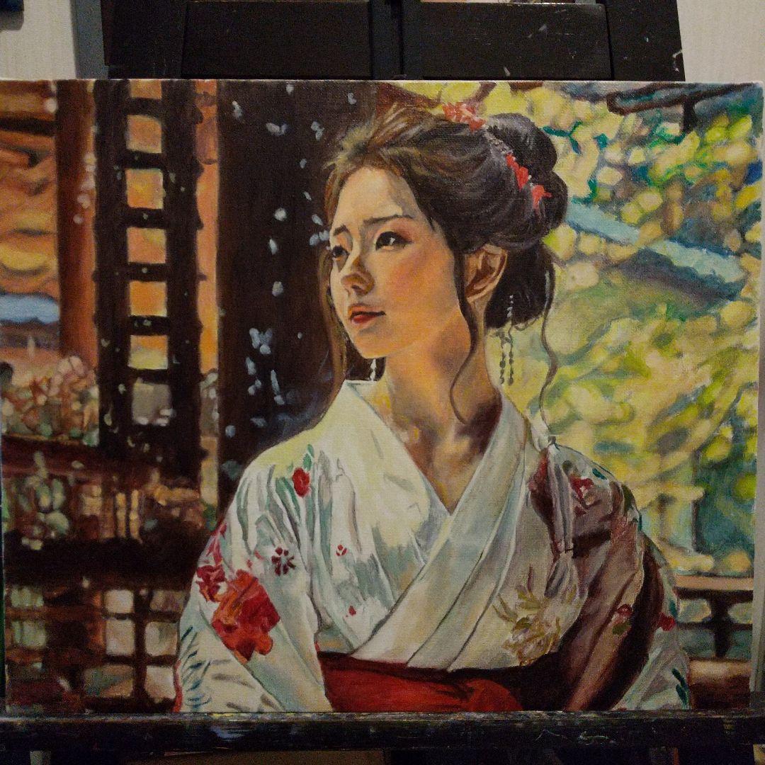 女性の肖像 油彩画 着物 8号 F8 油絵 人物画#2