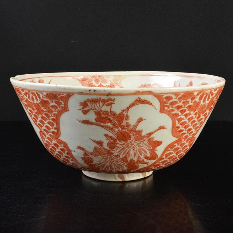 九谷焼　古九谷　宮本窯　赤絵　花文鉢　時代箱　C　R6538B