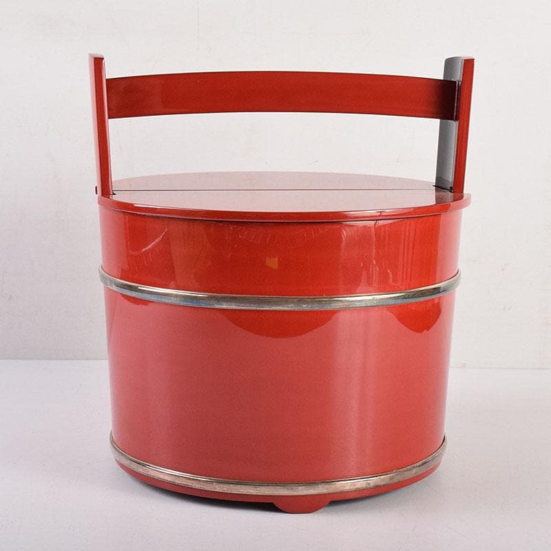 輪島塗　浜木松峰　朱塗銀タガ　手桶水指　堀内宗完(兼中斎)極め箱　VR8538H