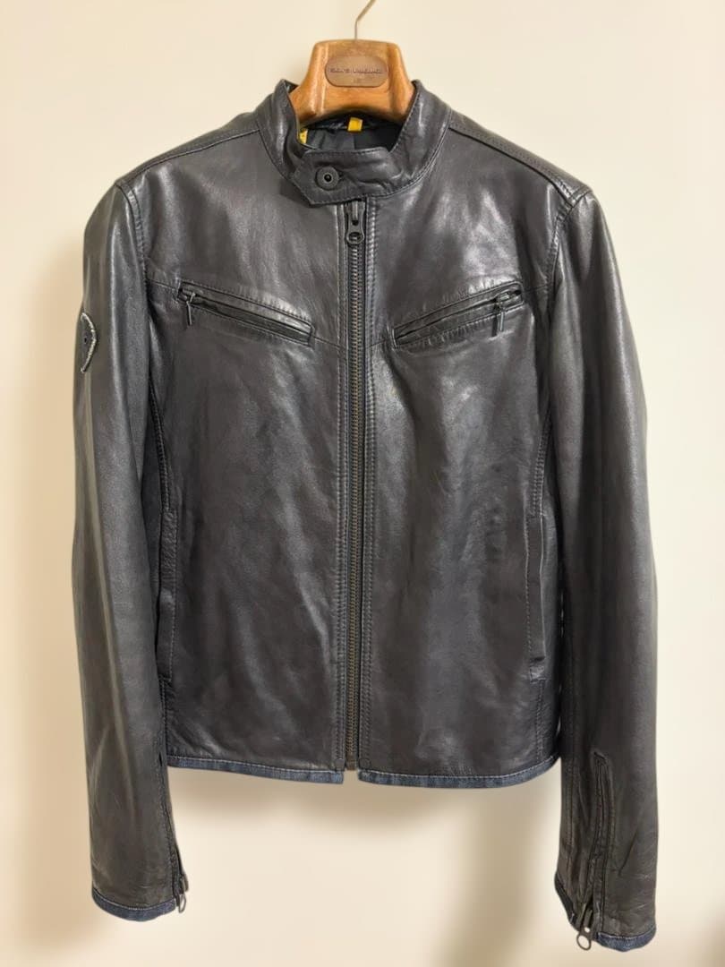 G-Star ジースター 羊革 ブラックレザージャケット×デニム S