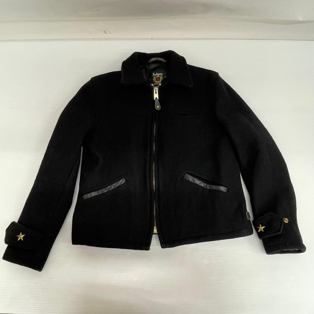 knmen129-0747 ショット　メルトン　CPO ジャケット36 ブラック