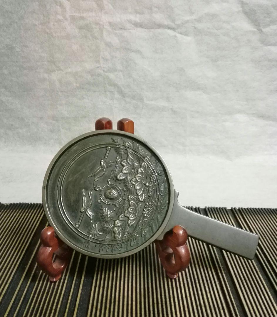 和鏡　銅鏡　柄鏡　手鏡　室町時代　古銅　吉祥文様　和骨董　アンティーク