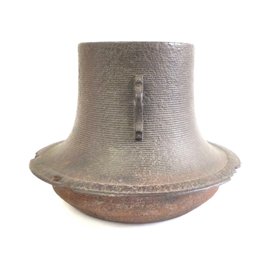 茶釜 富士釜 銘無し 銅蓋 釜環無し 茶道具 B883