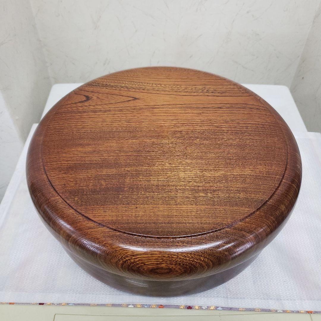 蔵出し特価欅製 無垢茶びつ茶箱 円形 蓋(お盆)付き直径３３cm 高さ１３cm