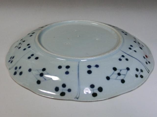 皿■古い赤絵 鳥紋 春 花弁型 春 箱付き 古玩 花唐草 時代物 骨董品■